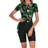 Runhomal Donna Protezione Solare Foglie Fiori Stampa Vestiti Da Surf Mezza Manica Costume Da Bagno Un Pezzo Con Cerniera Frontale Dal Mare, Tipo A, S