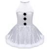 LiiYii Costume Babbo Natale Bambina Paillettes Body Danza Classica Leotard da Ballerina Ballo Abito Natalizio Costumi di Jazz Latino Danza Performance Bianco 7-8 Anni