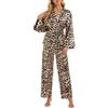 Generic Pigiama da donna con stampa leopardata in flanella di cotone, con coulisse elastica in vita, a maniche lunghe, pantaloni, pigiama per tutte le stagioni, set da donna, con bottoni, loungewear, Giallo