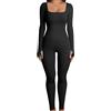 Generic Tuta da yoga da donna, con scollo quadrato, a maniche lunghe, leggings a lunghezza, tuta elasticizzata | body a maniche lunghe da donna, Nero, L