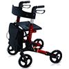 GIMA Deambulatore Compact, Pieghevole e Regolabile in Altezza, Telaio in Alluminio Leggero, Sedile, Schienale, Tracolla Removibile, Portabastone, Freni ad Anello Autobloccanti, Rosso