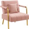 Yaheetech Divano Imbottito con Braccioli Divano Singolo da Salotto 75,5 × 72,5 × 76 cm Sofa Piccolo in Velluto con 2 Cuscini Gambe in Metallo per Soggiorno Sala d'Attesa Ufficio Casa Rosa