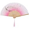 BORDSTRACT ventaglio a Mano Pieghevole in Seta con Nappe, ventaglio a Mano con Motivo Floreale per Donne, Pieghevole, ventaglio a Mano in bambù, Festa di Nozze, Regalo(Rosa)
