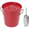 Greensen Secchiello per Ghiaccio con Coperchio e Paletta, Doppia Parete Termico, per Champagne o Vino, 19,5 x 20,5 x 16 cm, Rosso
