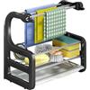 Culinavog Organizzatore Lavello Cucina Nero, Portaoggetti per Lavandino Cucina, Porta Spugne Strofinacci Accessori, Porta Panni, Organizzatore Autodrenante per Spugne, Spazzole, per Piatti