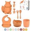 TudoBem Set Pappa Svezzamento 8 Pezzi - 1 piatto svezzamento con Ventosa, 1 Bavaglini Neonato, 1 Ciotola Antiscivolo, 2 Posate Bambini, 1 Cucchiaino Svezzamento, 1 Bicchiere Neonato 6 Mesi Prima Pappa