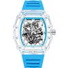 Gosasa Tonneau - Orologio da polso da uomo, alla moda, trasparente, analogico, con calendario, al quarzo, impermeabile, alla moda, da uomo, M-rosso, Moda