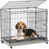 PawHut Gabbia per cani pieghevole, vassoio rimovibile, ruote con freni, tetto apribile bloccabile, porta di cibo, cuccia per cani di piccola e media taglia 75,5 x 46 x 64,5 cm, nero