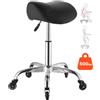 VEVOR Sgabello a Sella con Ruote, Sedile Ergonomico Portata Massima 226,8 kg, Altezza Regolabile, Rotelle Silenziose, in Similpelle, Girevole a 360° con Ruote, Colore Nero, per Spa Arredo Parruccheria