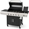 EGLEMTEK Barbecue a Gas Professionale XXL Da 19 kW con 6 Bruciatori in Acciaio Inox 304 Con Fuoco Laterale Termometro Coperchio Doppio Griglia Di Cottura 70 x 42 Cm Scaldavivande Ruote 140 × 50 × 120 Cm Nero