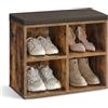 VASAGLE Panca Scarpiera, Scarpiera Ingresso con Seduta Imbottita e 4 Scomparti, Scaffale Porta Scarpe da Ingresso, 30,5 x 59,6 x 48 cm, Marrone Vintage e Marrone LHS234K01