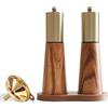 KOCHIRAKOSO Set di macinapepe e sale in oro con base in legno, imbuto in oro 0, shaker e macinapepe manuale in acciaio inossidabile, spessore regolabile, adatto per cucina (macinacale-pepe)