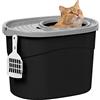 Iris Ohyama Lettiera per Gatti, Fino a 7kg, 1 Pala, Nero/Grigio, Ingresso Top, Cat Litter Trey, Chiuso, Per Gattini, Lato alto, Con cappuccio, Grande, Senza BPA, Profondo, Facile da pulire, TECL-20