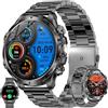 MYSHUN AMOLED Smartwatch uomo telefonica 800mAh torcia 5ATM 123 modalità sportive contapassi iOS Android acciaio nero