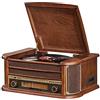 CAFIEDR Giradischi con Altoparlanti, Riproduzione USB/Bluetooth/Radio FM/Lettore CD e Cassette/Dischi in Vinile/Lettore di schede SD, Compatibile con Dischi da 18/25/30 cm