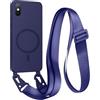 FMPCUON FNPCUON Cover Magnetica con Cordino per iPhone XS Max Compatibile con MagSafe,Ricarica Wireless, Placcatura Disegno Custodia con Collana Laccio Tracolla Regolabile Case.Blu