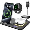 SERIONR 3 in 1 Caricatore Wireless,Stazione Ricarica Induttiva per iPhone 17 16 15 14 13 12 11/Pro/Max/Plus,Wireless Charger Pieghevole con Luce Notturna per Apple Watch 10/9,AirPods 3/2/Pro