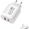 Sdttoab Caricatore Rapido Da 65w, Caricabatterie Rapido Multiplo Usb E -c, Caricabatterie Doppio Usb C 65w, Aricatore Portatile Adattatore Da Viaggio, Per Tablet Orologio Fotocamera