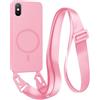 FMPCUON FNPCUON Cover Magnetica con Cordino per iPhone XS Max Compatibile con MagSafe,Ricarica Wireless, Placcatura Disegno Custodia con Collana Laccio Tracolla Regolabile Case.Pink