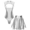 Linjinx Donna Body Brillante Senza Maniche Con Gonna Skater Metallizzata Pattinatrice Spaziale Aliena Costume Per Festival Danza Travestimento Da Discoteca Clubwear Blu M