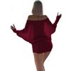 CupitiDU, mini abito aderente con scollo senza bretelle, in maglia con arricciature, a maniche lunghe, con ali di pipistrello, a vestibilità ampia (Bordeaux, S)