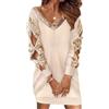nicticsi Abiti Casuali per Le Donne A Line Scollo a V Mini Abito Manica Lunga Stampa Scava Fuori Vintage Pullover Dress Eleganti Abiti Invernali B 05 Rosso M