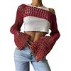 Aimiray Maglia sexy da donna Crochet Crop Top scava fuori spiaggia copre up vedere attraverso manica lunga Y2k maglia maglione tees, Vincitore, S