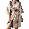 HotYou Vestaglia di Seta da Donna Accappatoio Elegante e Confortevole Kimono Damigella d'Onore Festa di Sposa Vestaglie in Raso Stampa Leopardo Indumenti da Notte，Champagne，S