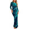BTFONIA Vestito Lungo Aderente da Donna Moda Autunnale Manica Lunga Stampa Floreale Attillato for Feste e Club Arricciato(4#,L)