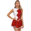 HULIJA Vestito Riccio Figura Pattinaggio Donne Senza Maniche Balletto Abito Paillettes Glitter Danza Corpo Due Colore Patchwork Jersey con Wrap Gonna Rosso L