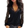 PRJN Top da Donna con Scollo a V a Maniche Lunghe T-Shirt Sexy Camicette Casual Larghe con Tinta Unita Top a Tunica Solida Top a Rete Trasparente Camicette in Pizzo T-Shirt a Maniche Lunghe Trasparente