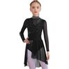 Yhong Vestito Pattinaggio Artistico con Maniche Lunghe Bambine Maillot con Gonna Irregolare Vestito Gimnastica Ritmica Costume Ballerina Bianco 7-8 Anni