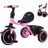 VEVOR Triciclo per Bambini da 2 a 5 Anni, Triciclo con Sedile Regolabile Cestino Posteriore Portaoggetti Telaio in Acciaio al Carbonio, Triciclo per Bambini con Manubrio Ruote in EVA, Rosa Nero