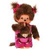 Sekiguchi- Monchhichi Mother Care Pink Plush 236200-Originale Mamma Bambino, in Peluche Marrone, con Vestito Rosa e Fiocco nei Capelli, Circa 20 cm, Singolo, Colore Come Indicato, 0, 236200