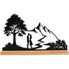 DRAKEWOOD Scultura Albero Della Vita con Coppia Montagne Silhouette - Decorativa Scultura Metallo Nero con Base in Legno Moderna Decorazione da Tavolo per Casa Soggiorno e Davanzale