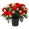 Etomvoop Fiori artificiali per tomba in vaso, 12 teste di rosa in seta artificiale, realistico, funerale, floreale, per commemorazione, cimitero, decorazione natalizia, con vaso