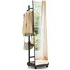 GIANTEX Specchio a figura intera, specchio da terra con appendiabiti, 45 x 135 cm, grande specchio con vetro infrangibile, ganci, ripiani, ruote, per ingresso, soggiorno, camera da letto (nero+noce)