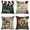 Joymaison Federe Cuscini Divano 45x45 set da 4 Cinema Retrò Film Popcorn | Decorativa Copricuscini Vintage Teatro Poster per Divano Soggiorno Esterno
