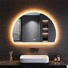SONNI Specchio da bagno con illuminazione, semicircolare, 80 x 60 cm, specchio LED con interruttore touch e dimmerabile, senza appannamento, 3 colori di luce regolabili, specchio da bagno con