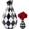 Generic Vaso di fiori bianco e nero, vaso decorativo in resina con motivo a griglia - Centro moderno per tavolo - per soggiorno, sala da pranzo, ingresso, matrimonio, tavolo, cucina, bagno e ufficio