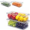 OCEANO Set 2 Contenitori per Frigorifero con Coperchio Organizer Frigo Impilabili Plastica Trasparente Vaschette Salvaspazio Alimenti Frutta Verdura Dispensa Bagno (30.0 X 15 X 10.0 Centimeters)