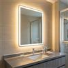 COSTWAY Specchio da Bagno LED 80 x 60 cm, Vetro Temperato Antiesplosione, Specchio da Parete Retroilluminato Dimmerabile con 3 Colori di Illuminazione e Anti-Appannamento (80 x 60 x 3 cm)