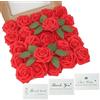 Feegela 25 Rose Rosse Artificiali in Scatola Regalo con Biglietti d'Auguri e Profumazioni, Rose Finte in Schiuma PE, Fiori Finti per Festa della Mamma, San Valentino, Mazzo di Rose per Matrimonio