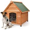 AQPET Cuccia per Cani in Legno S da Esterno con Tetto Spiovente Impermeabile e Tenda Termica, Casetta Cane Isolata per Interno ed Esterno, Resistente alle Intemperie, 80x86x88h cm