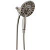 Delta In2ition 58499-SS - Soffione doccia doppio 2 in 1 a 4 impostazioni con doccetta, doccetta rimovibile in nichel spazzolato, con tubo flessibile, portata 1,75 GPM, in acciaio inox