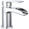 VeeBath Stream - Rubinetto miscelatore monocomando rotondo a cascata, finitura cromata, monocomando, rubinetto moderno per lavabo con scarico, rubinetto da bagno, design contemporaneo per lavabi da
