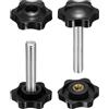 sourcing map Set di 2 pomelli a stella M8 x 65 mm maschio + filettatura femmina M8 da 32 mm, filettatura metrica a 6 stelle, viti a vite con foro passante, colore nero