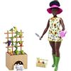 Barbie - Bambola mora, curvy, con playset Giardinaggio e un cucciolo, traliccio con ortaggi e accessori da giardino, Giocattolo per Bambini 3+ Anni, HCD45