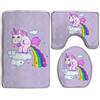 Meius Set di 3 tappetini da bagno antiscivolo con motivo unicorno arcobaleno, con coperchio e tappetino da bagno.