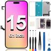 FOOBONG Schermo di ricambio per iPhone 15, con sensore di prossimità del cavo della flessione dell'auricolare, display LCD touch 3D, digitalizzatore, montaggio completo, A2846, A3089, A3090, A3092, con kit di